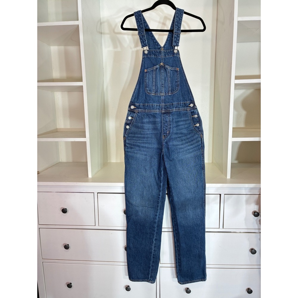 Old Navy Denim Overalls Women 2 Tall Blue Straight Leg Utility Dungarees